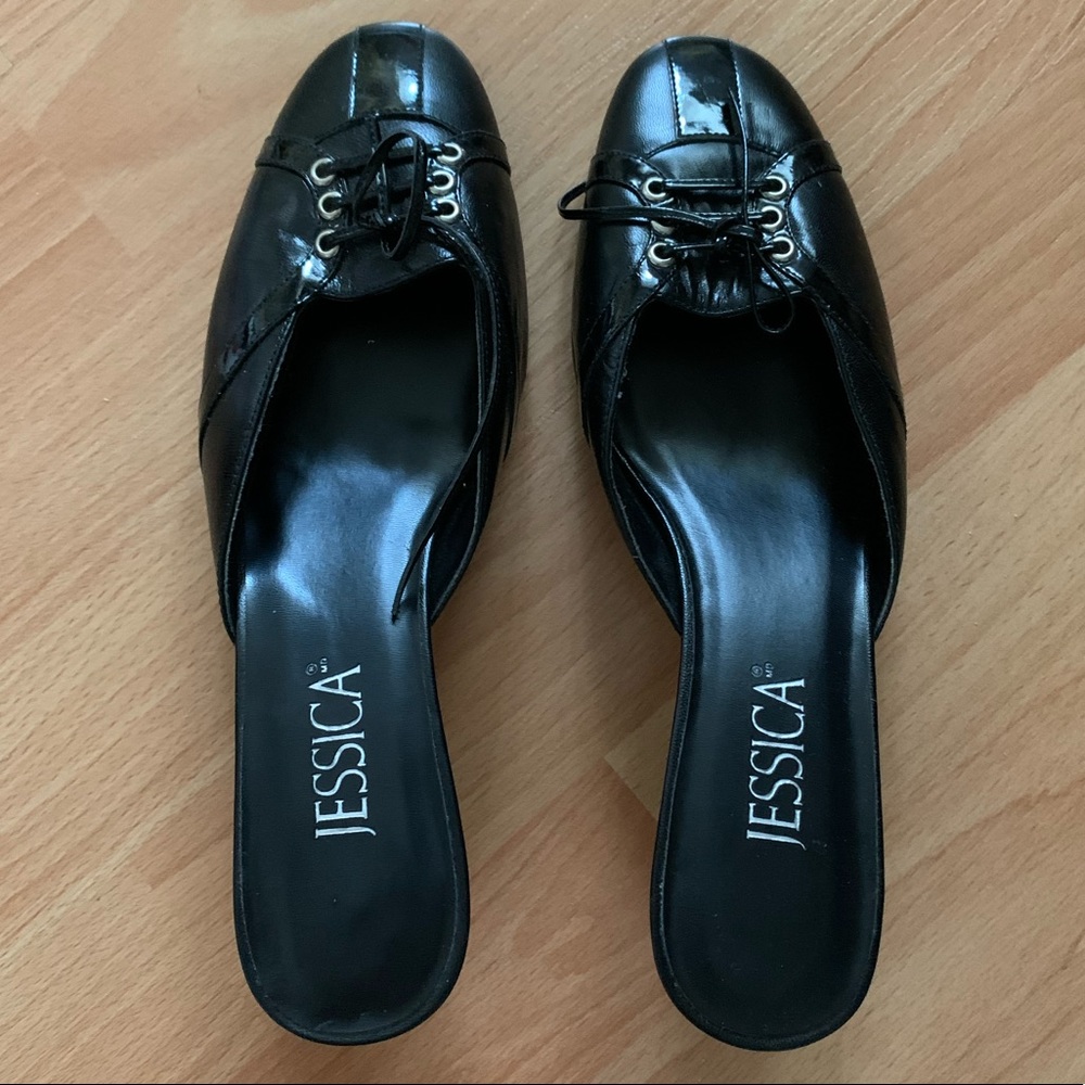 Jessica Black Kitten Heel Mules